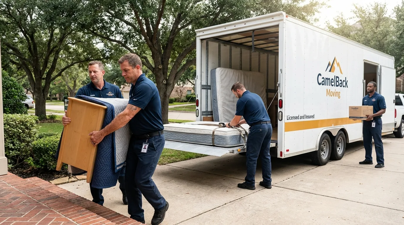 Crew loading residential truck for cross-state move from Cicero, IL